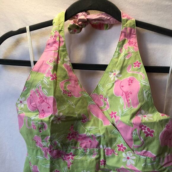 Lilly Pulitzer Green/Pink Elephant Halter Dress - Picture 2 of 7